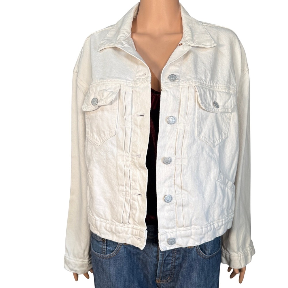 LEI White Denim Trucker Jacket Junior Large 100% Cotton Button Front LJ010-V